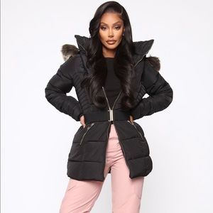 Fashion Nova Black On The Move Puffer Coat XL